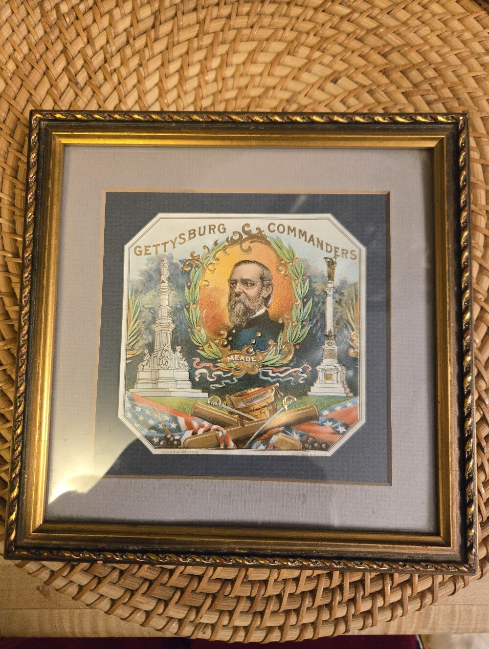 Antique Framed Gen. Meade Cigar Box Label Gettysburg Print
